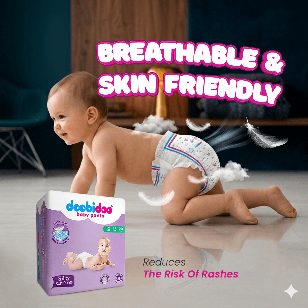 Doobidoo Silky Soft Baby Pants Diapers |Medium Size | Pack of 1 | 18 Count |7-12 kgs | All Round Softness With Bubble Soft Top Sheet