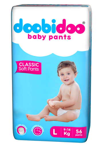 Doobidoo Classic Soft Baby Pant Diapers with Diamond Channels - L (56 count)