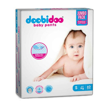 Doobidoo Baby Pants Diapers - Small Size (60 Count) - All Round Softness with Bubble soft Top sheet (4-8 kgs)