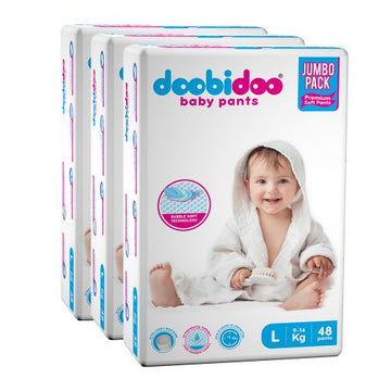 Doobidoo Baby Pants Diapers - Large Size (144 Count) - All Round Softness with Bubble soft Top sheet (9-14 kgs)