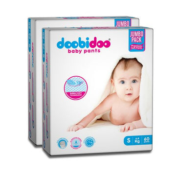 Doobidoo Baby Pants Diapers - Small Size (120 Count) - All Round Softness with Bubble soft Top sheet (4-8 kgs)