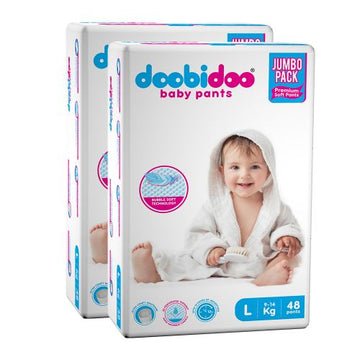 Doobidoo Baby Pants Diapers - Large Size (96 Count) - All Round Softness with Bubble soft Top sheet (9-14 kgs)