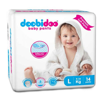 Doobidoo Baby Pants Diapers - Large Size (14 Count) - All Round Softness with Bubble soft Top sheet (9-14 kgs)