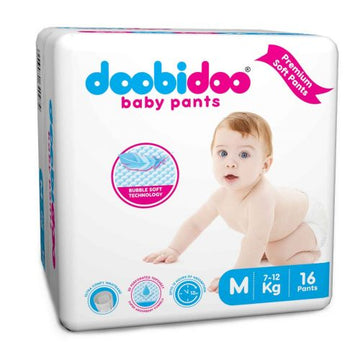 Doobidoo Baby Pants Diapers -  Medium Size (16 Count) - All Round Softness with Bubble soft Top sheet (7-12 kgs)