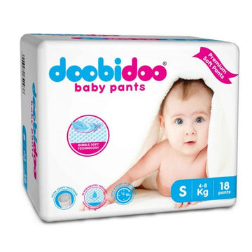 Doobidoo Baby Pants Diapers - Small Size (18 Count) - All Round Softness with Bubble soft Top sheet (4-8 kgs)