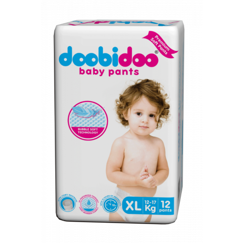 Doobidoo Baby Pants Diapers - XL Size (12 Count) - All Round Softness with Bubble soft Top sheet (12-17 kgs)