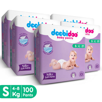 Doobidoo Silky Soft Baby Pants Diapers |Small Size | Pack of 5 | 100 Count |4-8 kgs | Up to 12 hours of absorption