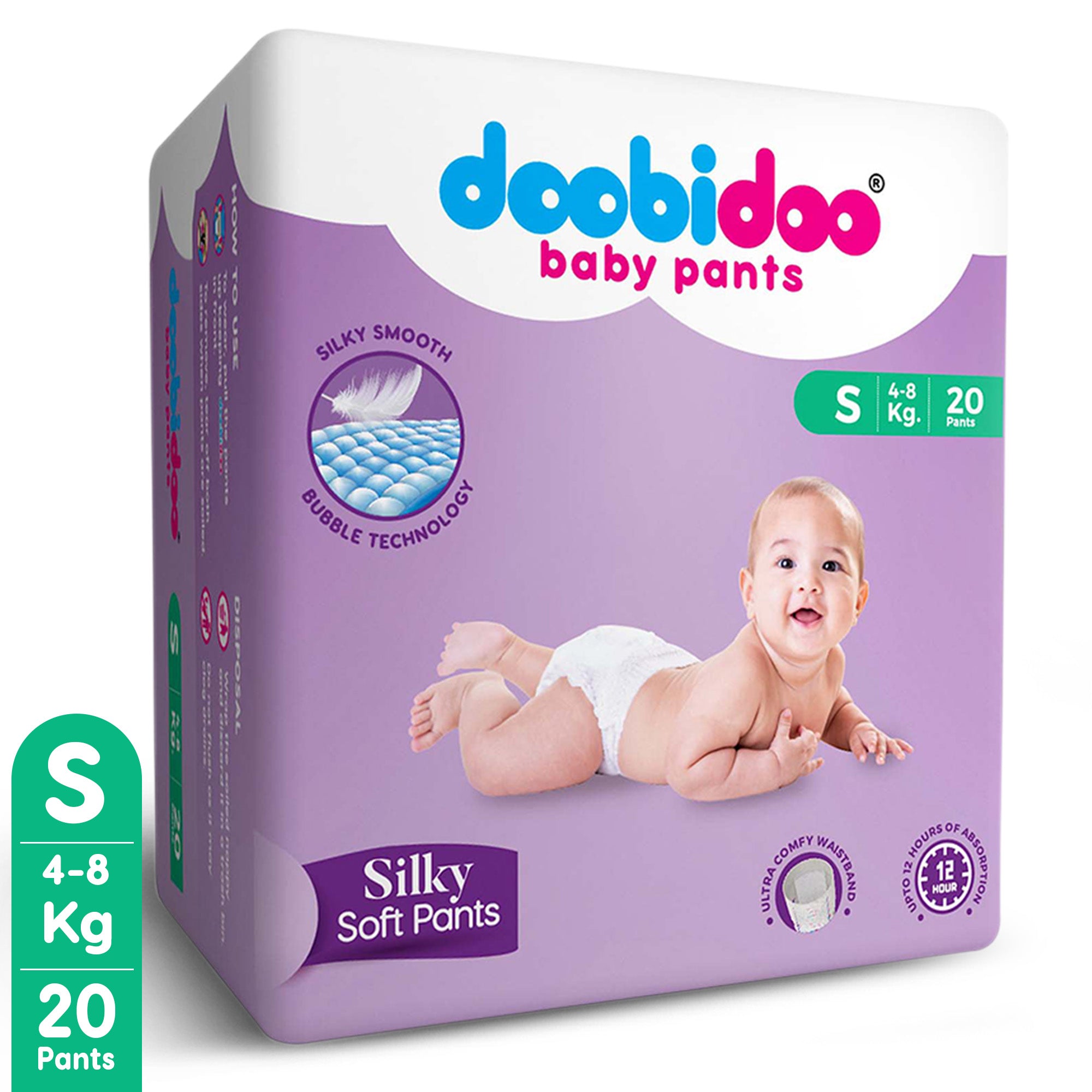 Doobidoo Silky Soft Baby Pants Diapers |S-Size | Pack of 1 | 20 Count | 4-8 kgs | All Round Softness With Bubble Soft Top Sheet