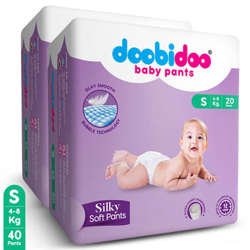 Doobidoo Silky Soft Baby Pants Diapers |S-Size | Pack of 2 | 40 Count |4-8 kgs |Super stretchable elastic waistband