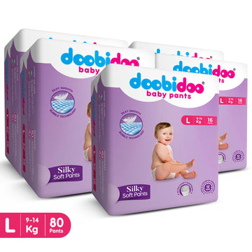 Doobidoo Baby Pants Diapers | L-Size | Pack of 5 | 80 Count |9-14 kgs | Up to 12 hours of absorption