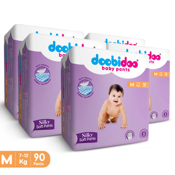 Doobidoo Silky Soft Baby Pants Diapers | Medium Size | Pack of 5 | 90 Count |7-12 kgs | Up to 12 hours of absorption