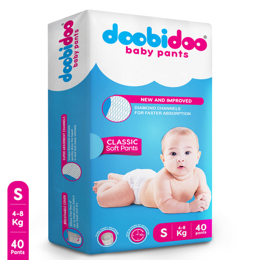 Doobidoo Classic Soft Baby Pant Diapers with Diamond Channels - Small (40 count)