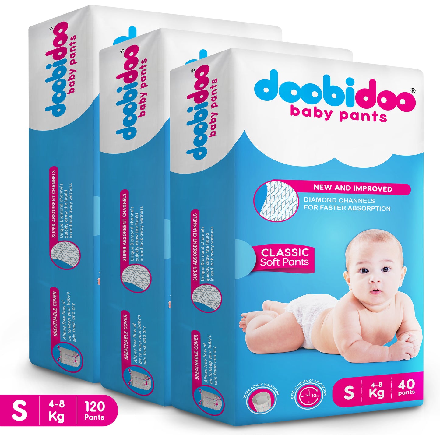 Doobidoo Classic Soft Baby Pant Diapers with Diamond Channels - Small (120count) (Copy) (Copy)