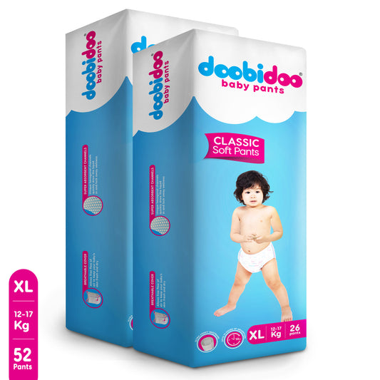 Doobidoo Classic Soft Baby Pant Diapers with Diamond Channels - XL (52 count)
