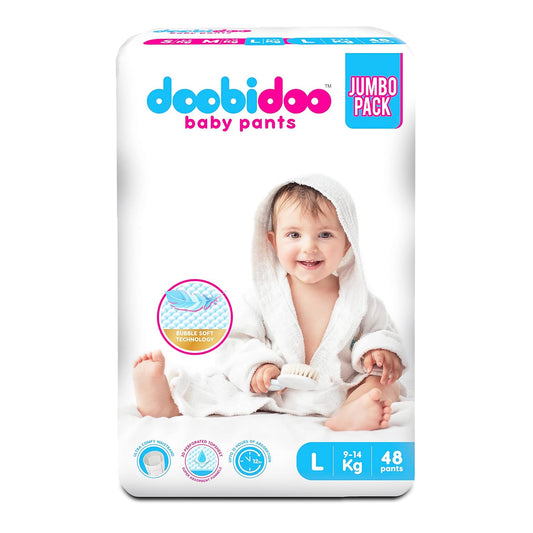 Doobidoo Baby Pants Diapers - Large Size (48 Count) - All Round Softness with Bubble soft Top sheet (9-14 kgs)