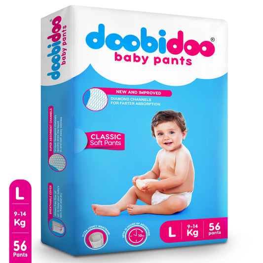 Doobidoo Classic Soft Baby Pant Diapers with Diamond Channels - L (56 count)