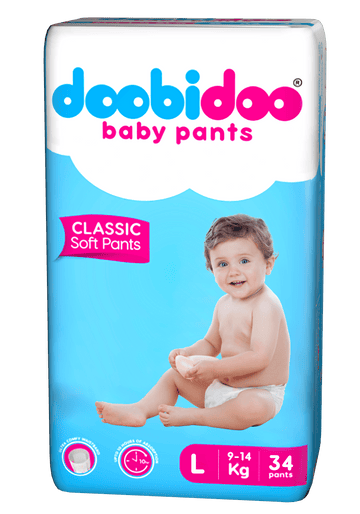 Doobidoo Classic Soft Baby Pant Diapers with Diamond Channels - Large (34 count)