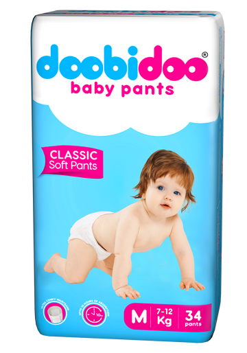 Doobidoo Classic Soft Baby Pant Diapers with Diamond Channels - Medium (34 count)