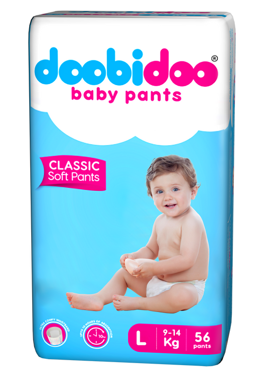 Doobidoo Classic Soft Baby Pant Diapers with Diamond Channels - L (56 count)