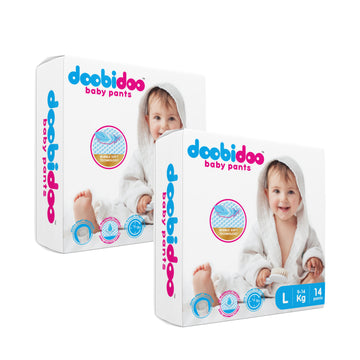 Doobidoo Baby Pants Diapers - Large Size (28 Count) - All Round Softness with Bubble soft Top sheet (9-14 kgs)