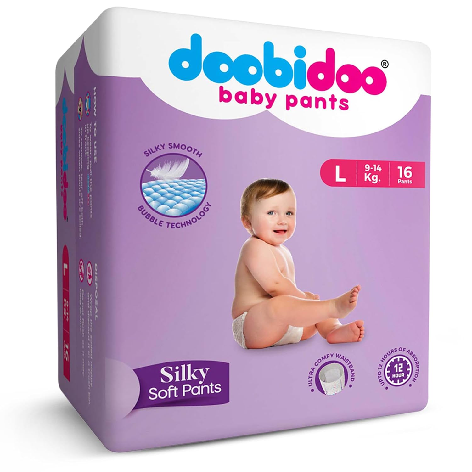 Doobidoo Baby Pants Diapers | L- Size | Pack Of 1 | 16 Count | All Round Softness With Bubble Soft Top Sheet