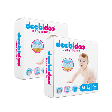 Doobidoo Baby Pants Diapers - Medium Size (32 Count) - All Round Softness with Bubble soft Top sheet (7-12 kgs)