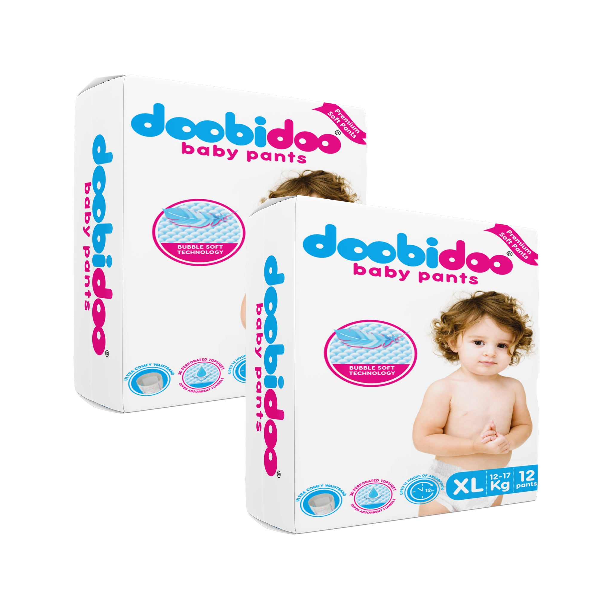 Doobidoo Baby Pants Diapers - XL Size (24 Count) - All Round Softness with Bubble soft Top sheet (12-17 kgs)