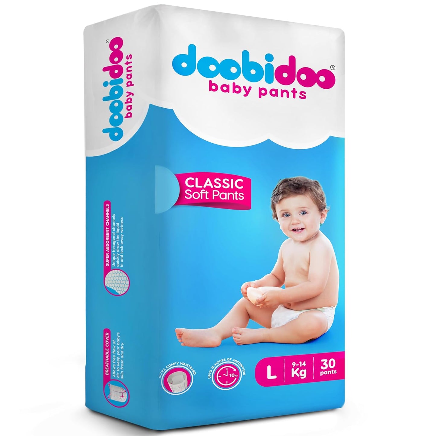 Doobidoo Classic Soft Baby Pant Diapers with Diamond Channels - Large (30 count)