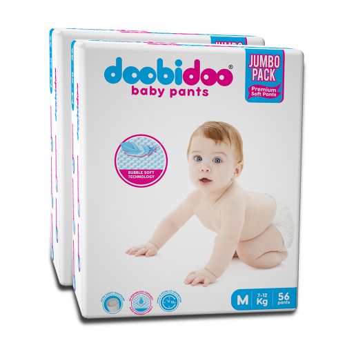 Doobidoo Baby Pants Diapers - Medium Size (112 Count) - All Round Softness with Bubble soft Top sheet (7-12 kgs)