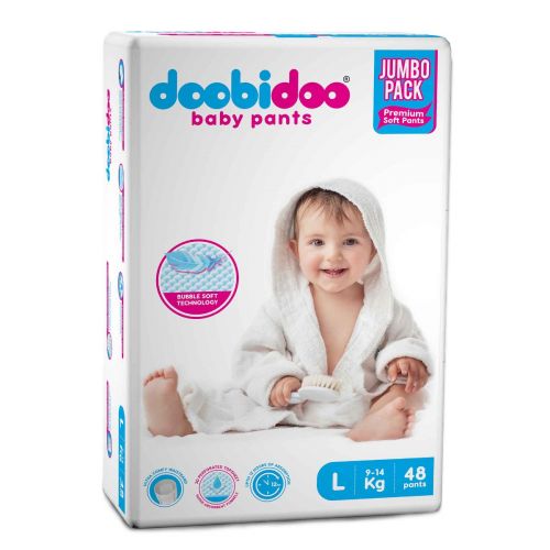 Doobidoo Baby Pants Diapers - Large Size (48 Count) - All Round Softness with Bubble soft Top sheet (9-14 kgs)