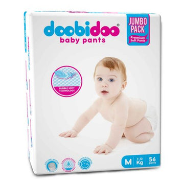 Doobidoo Baby Pants Diapers - Medium Size (56 Count) - All Round Softness with Bubble soft Top sheet (7-12 kgs)